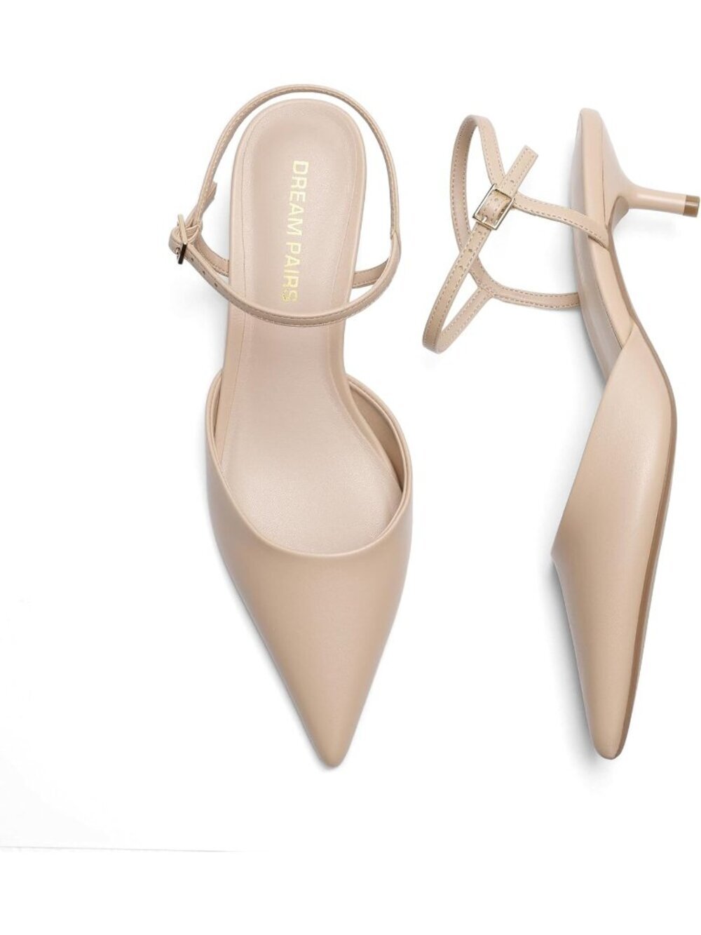 DREAM PAIRS Women's Nude Pointed Closed Toe Low Kitten Heels Formal Dress Shoes